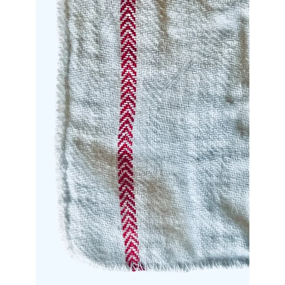 3 Vintage White Dish Towels Red Stripe 19